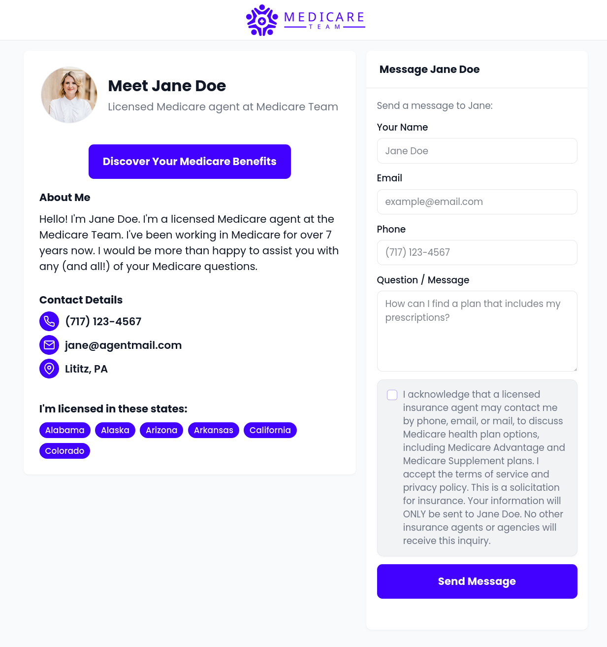 Branded Medicare agent website preview